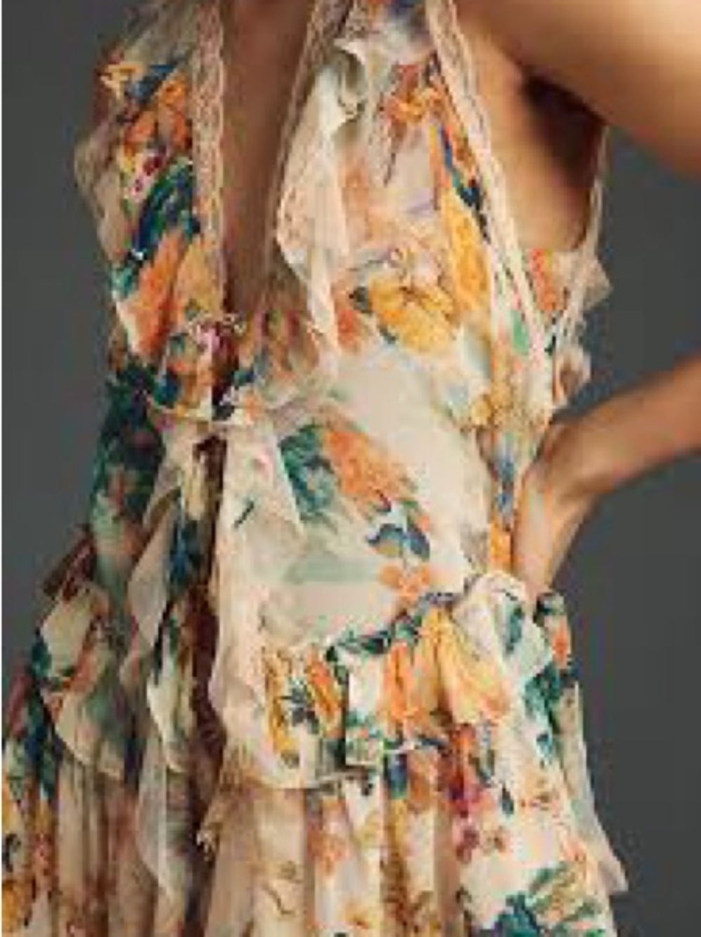 Anthropologie Lace-Trim Floral Halter top in Cream, Yellow & Teal